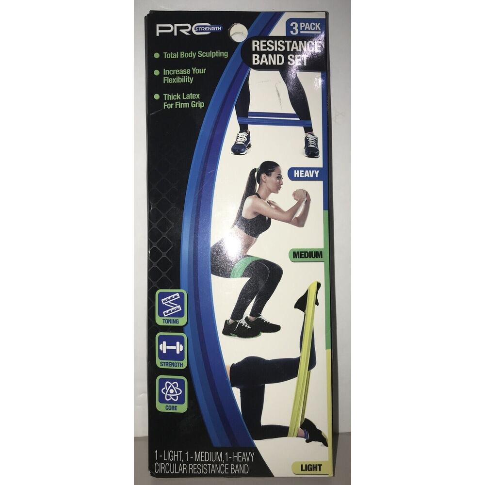 Pro Strength 3 Pack Resistance Band Set Heavy Medium & Light Body Sculpting